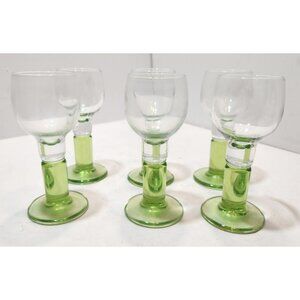 Vtg Bormioli Rocco Italy Limoncino Cordial Green Footed Shot Glasses Set Of 6